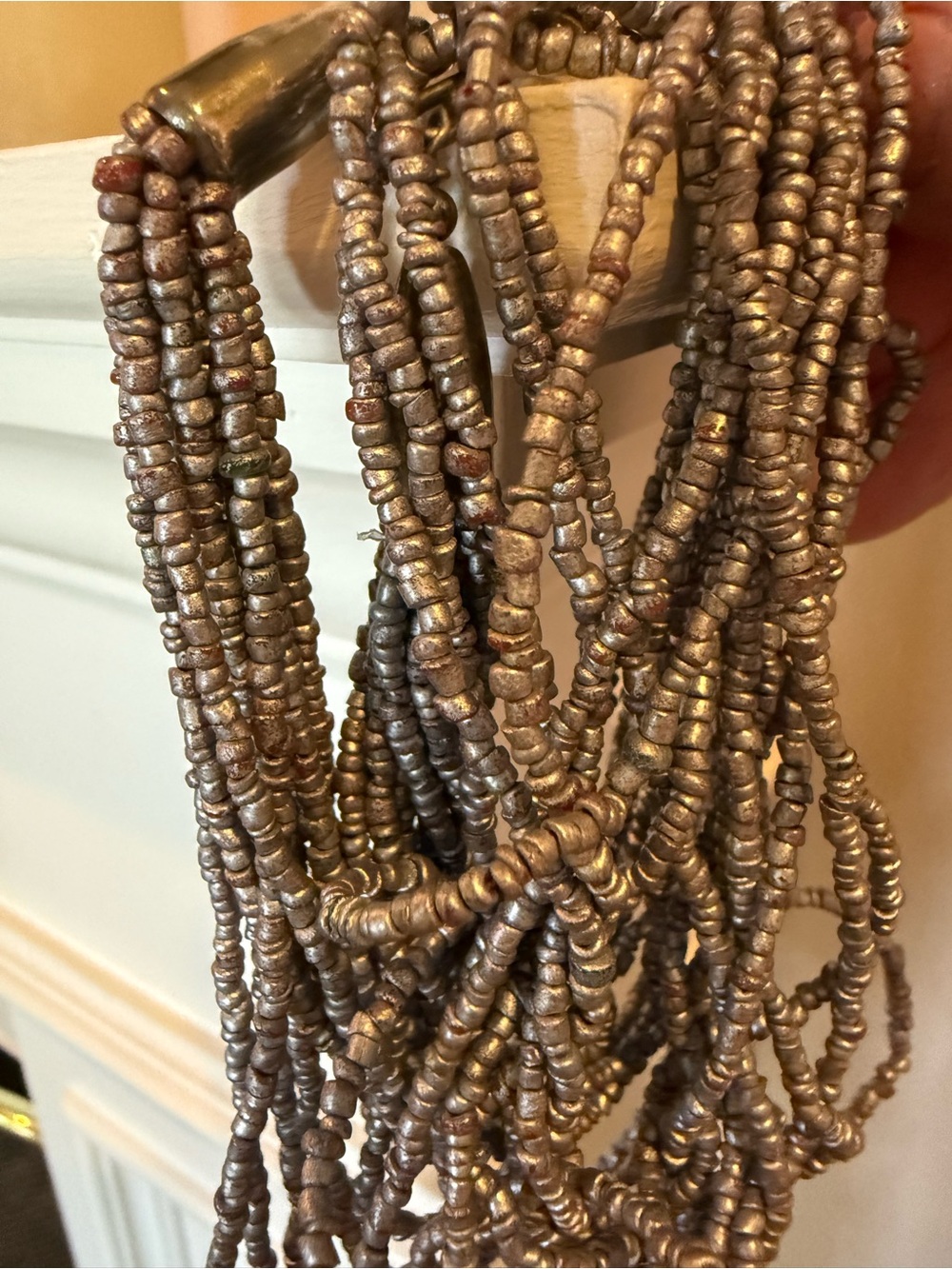 Vintage Multi-Strand Metallic Seed Bead Necklace - Silver Tone